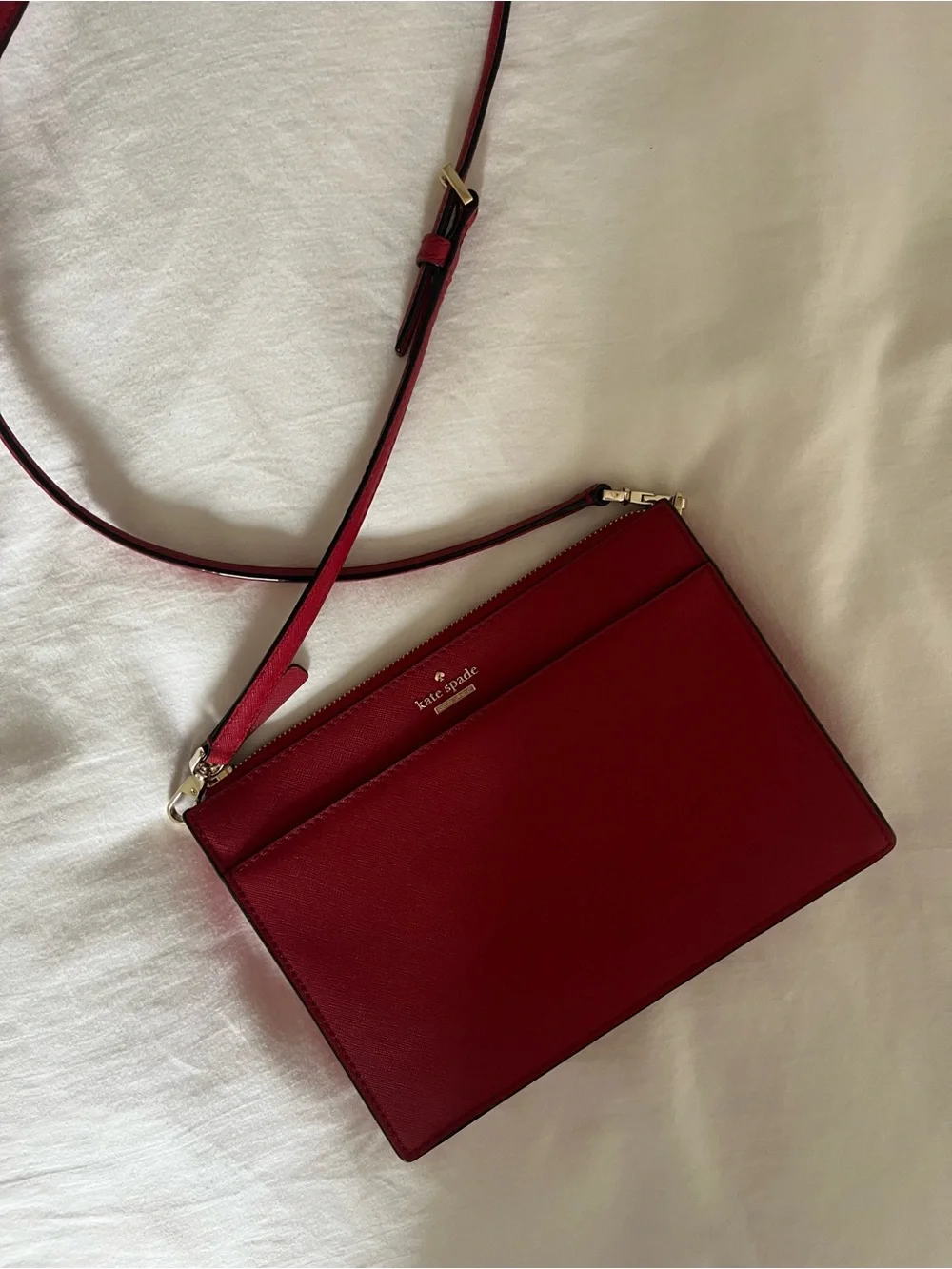 kate spade Red Saffiano Leather Crossbody Bag with Gold Hardware
